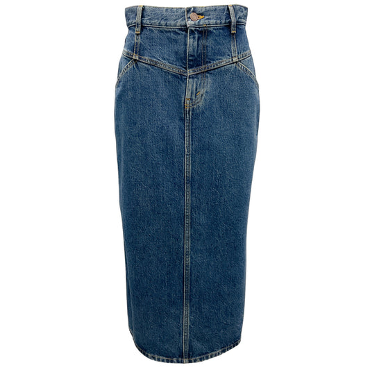Celine Blue High Waisted Denim Midi Skirt