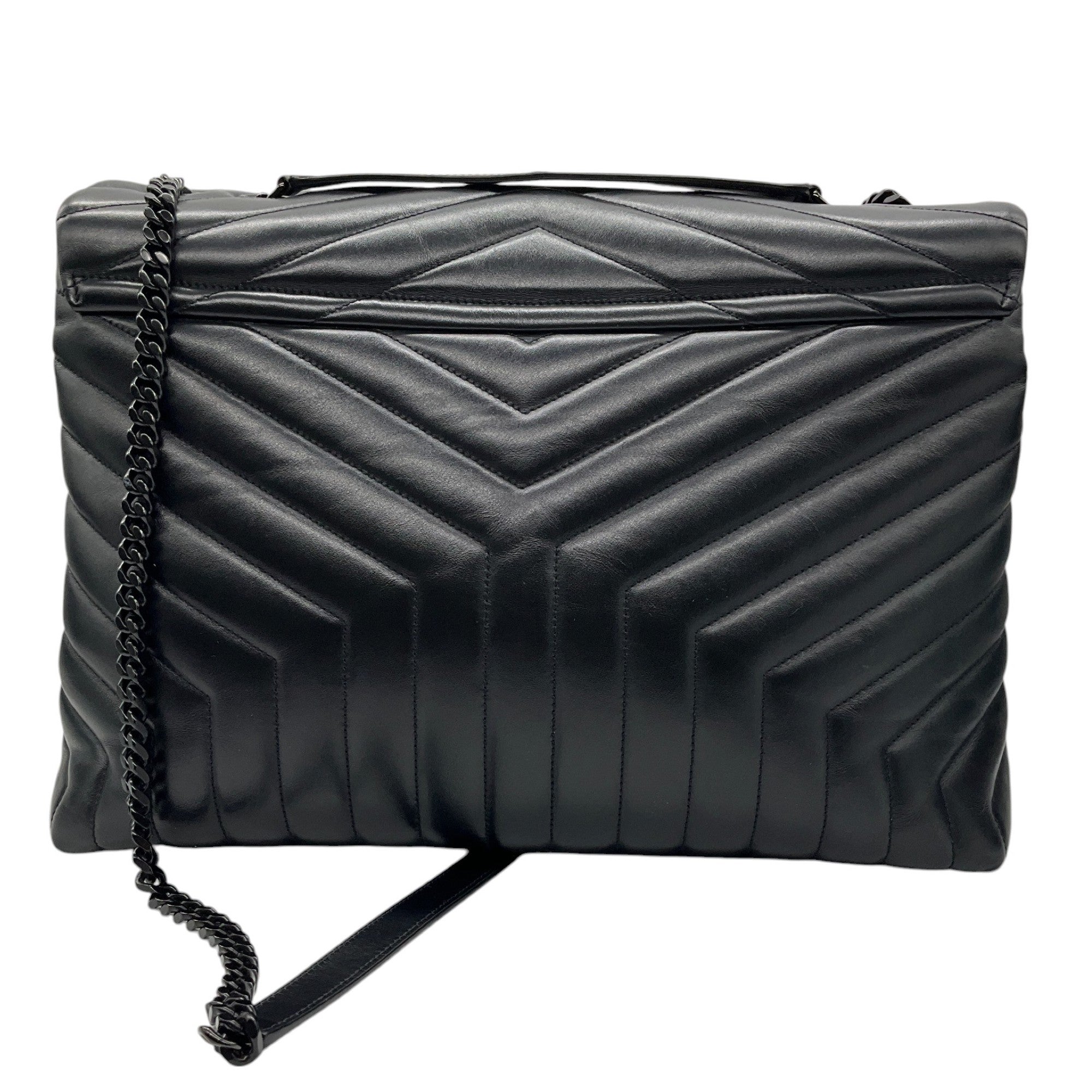 Saint Laurent Black Quilted Matelasse Leather YSL Monogram Large Loulou Chain Shoulder Bag