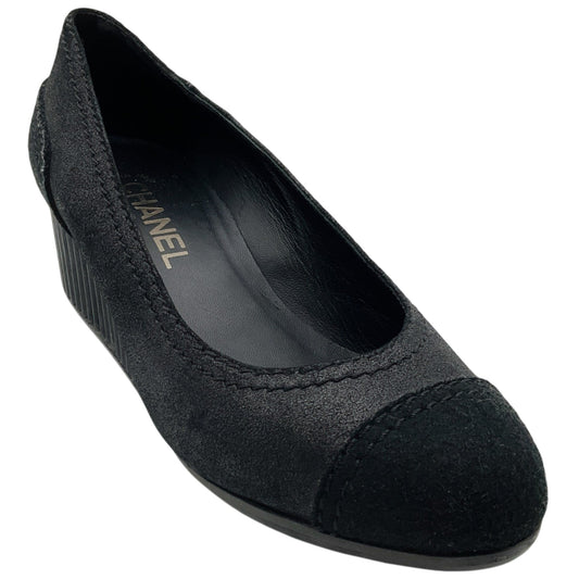 Chanel Black Leather / Suede Wedge Pumps
