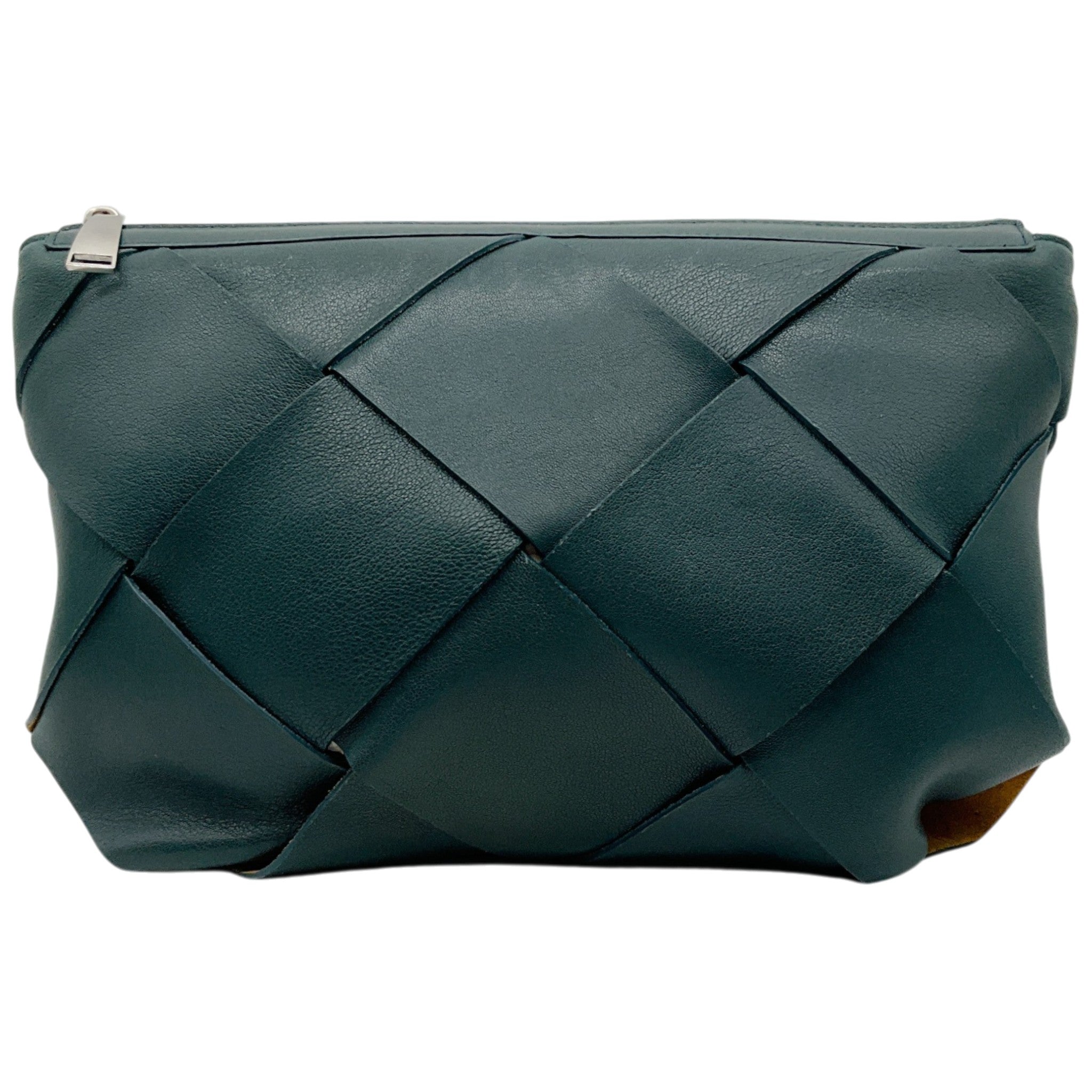 Bottega Veneta Limited Edition Raintree Nappa Leather Maxi Blown Up Intrecciato Pouch Clutch
