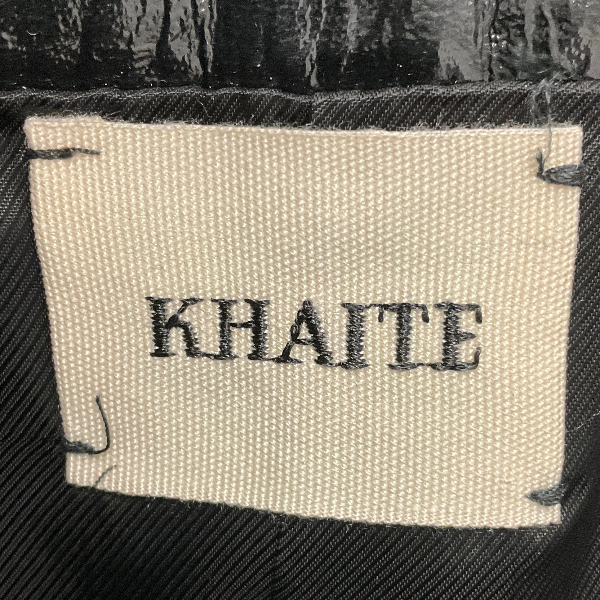 Khaite Black Patent Lambskin Leather Midi Pencil Skirt