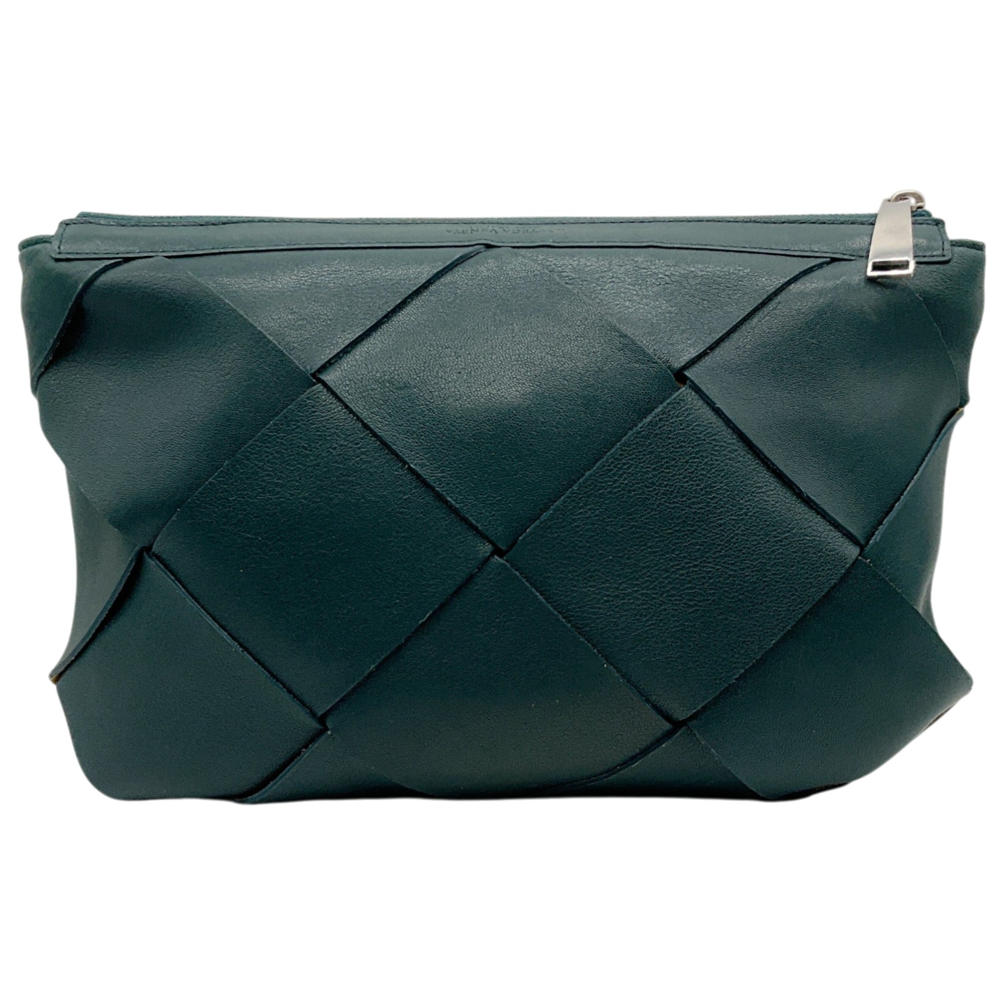 Bottega Veneta Limited Edition Raintree Nappa Leather Maxi Blown Up Intrecciato Pouch Clutch