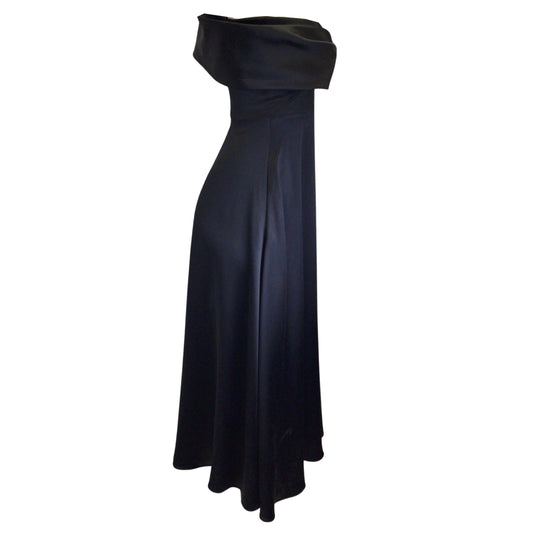 Brandon Maxwell Black Off-the-Shoulder Silk Midi Dress