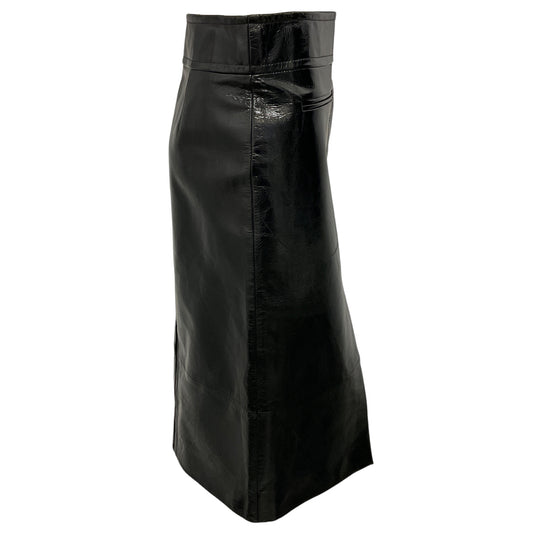 Khaite Black Patent Lambskin Leather Midi Pencil Skirt