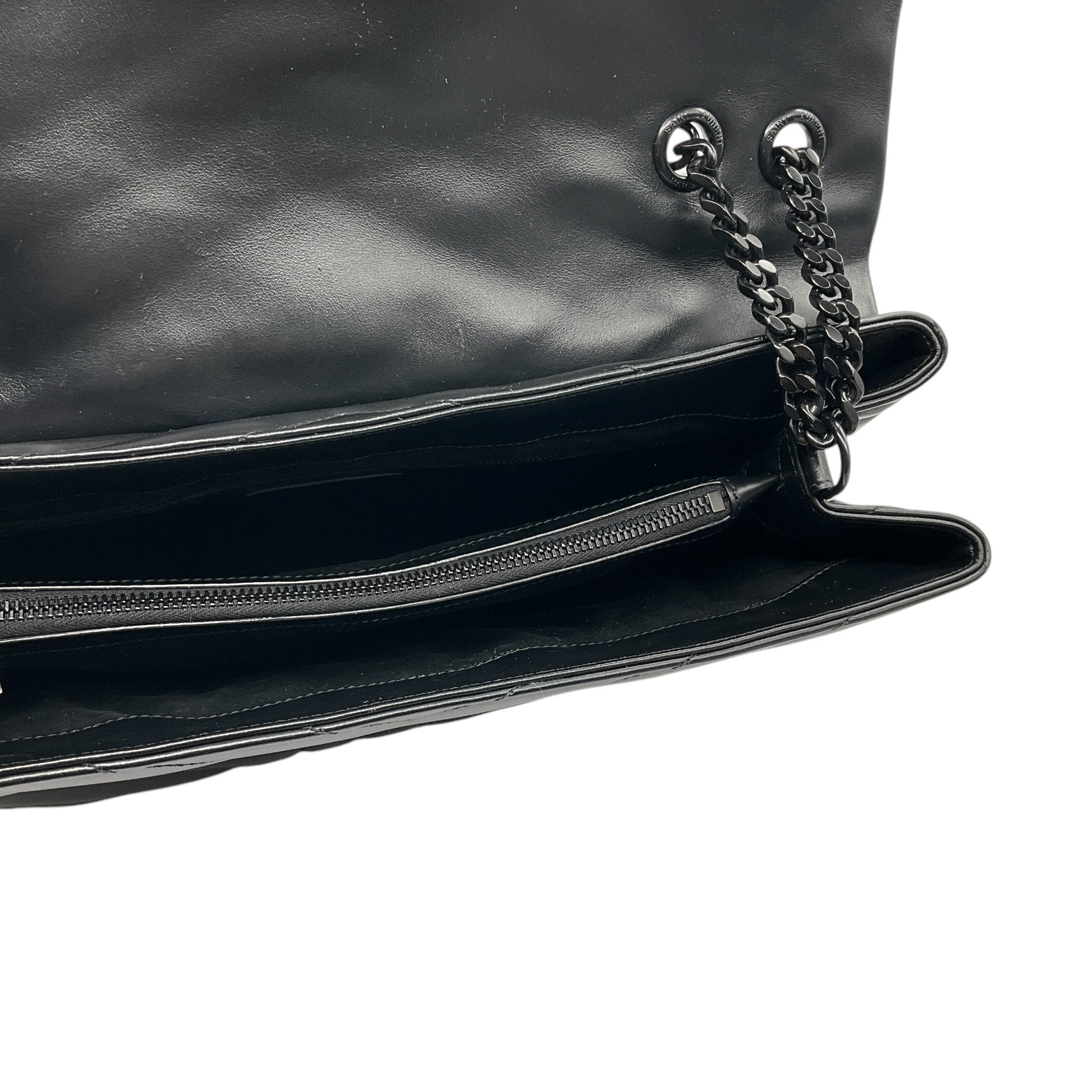 Saint Laurent Black Quilted Matelasse Leather YSL Monogram Large Loulou Chain Shoulder Bag