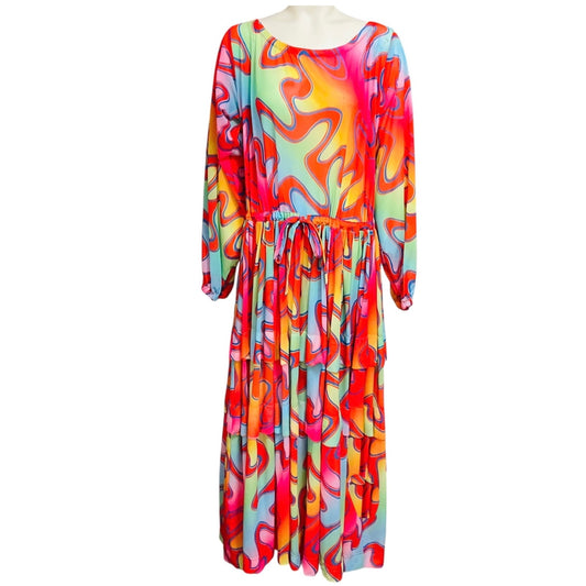 Molly Goddard Red Multi Printed Mesh Maxi Dress