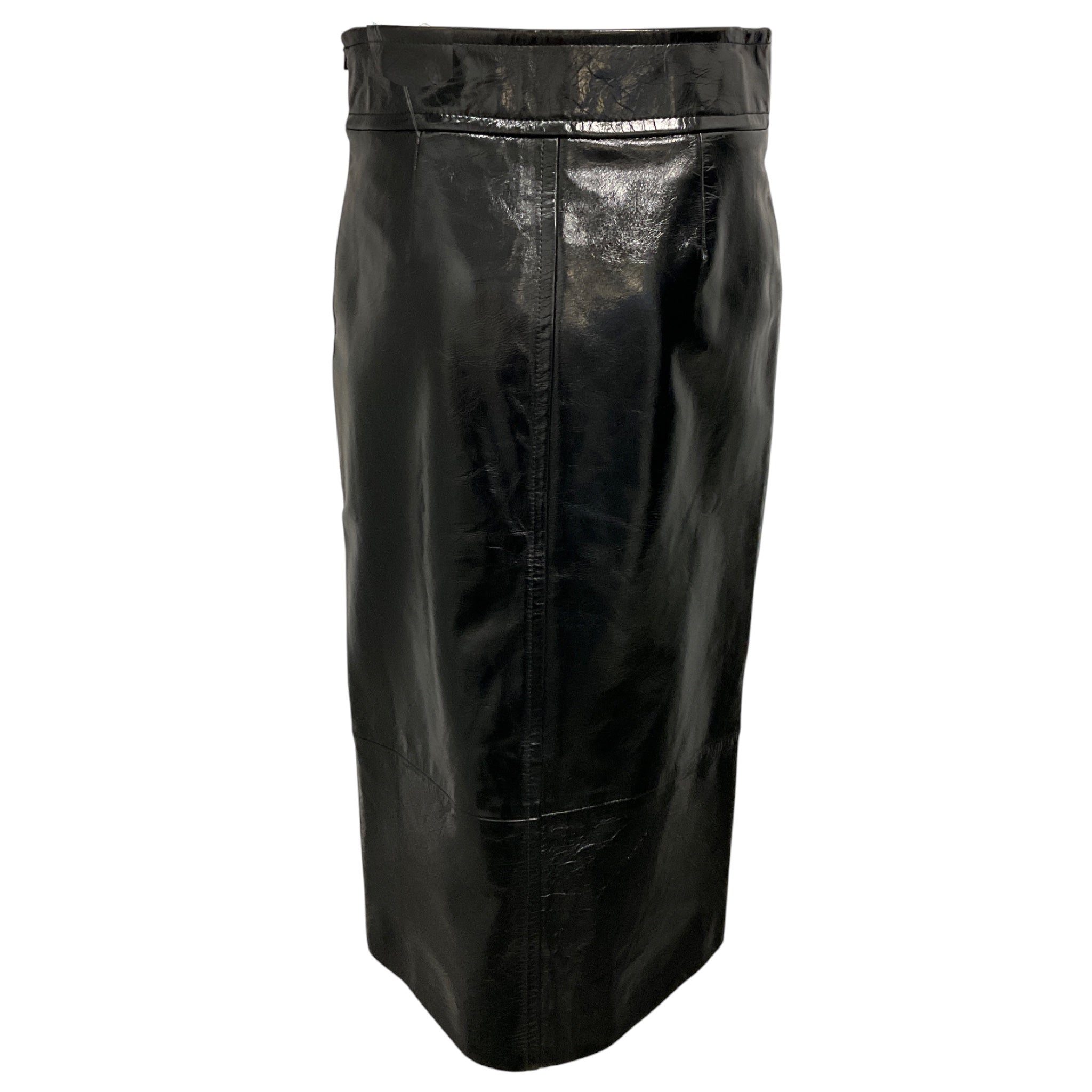 Khaite Black Patent Lambskin Leather Midi Pencil Skirt