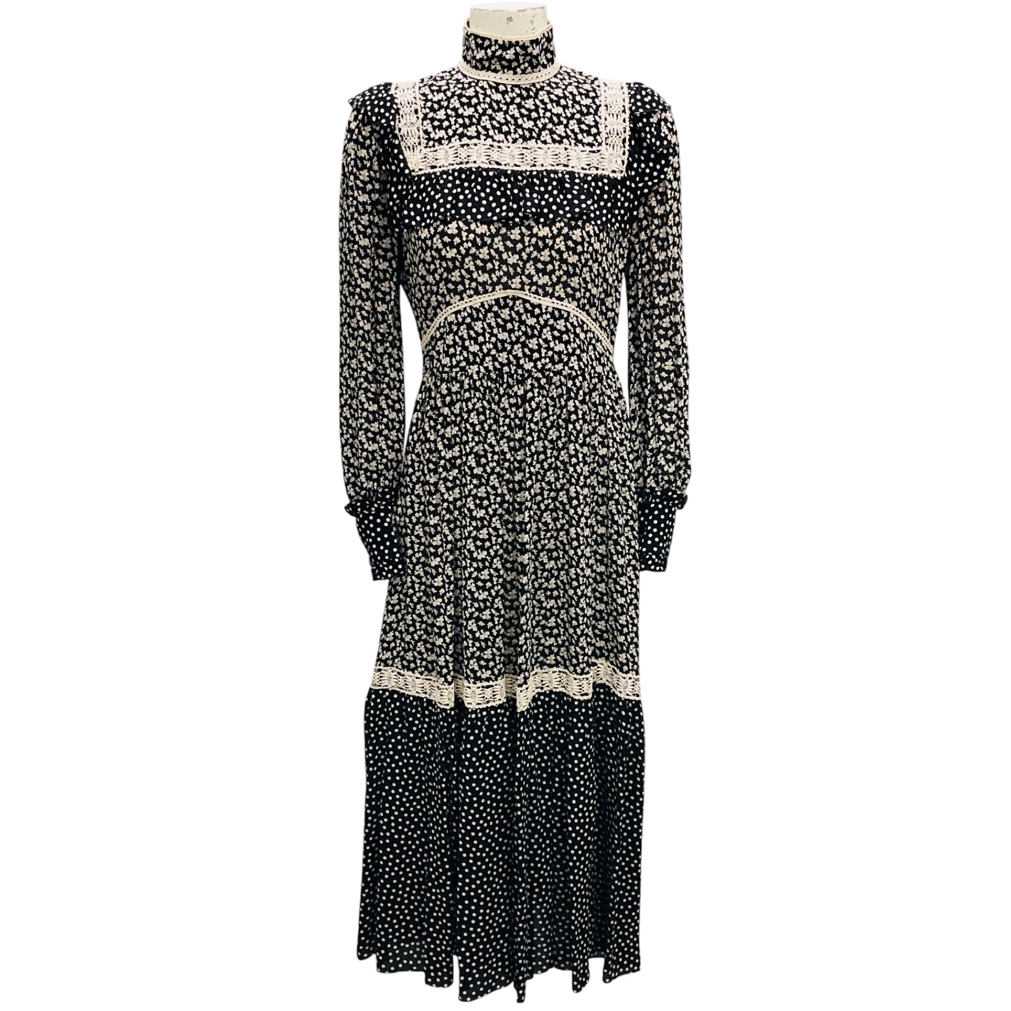 Celine Black / Off White Printed Viscose Prairie Dress