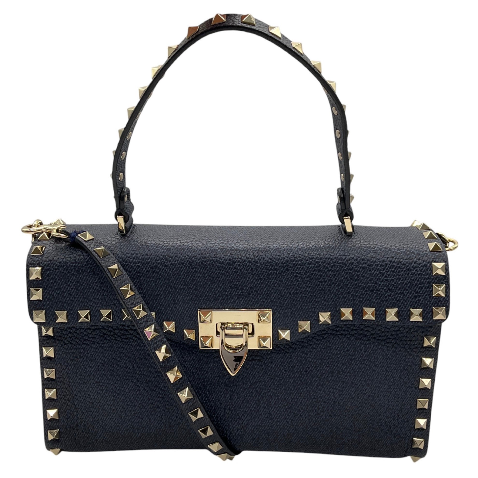 Valentino Blue Leather Top Handle Rockstud Handbag