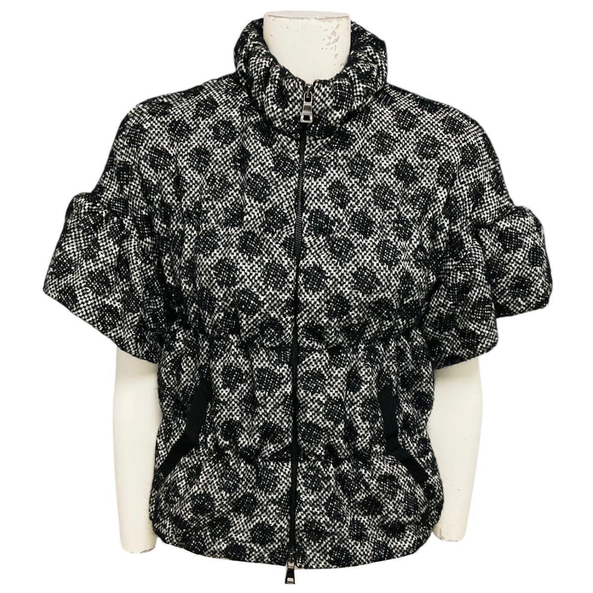 Moschino Cheap and Chic Black / White Short Sleeved Zip Front Tweed Jacket