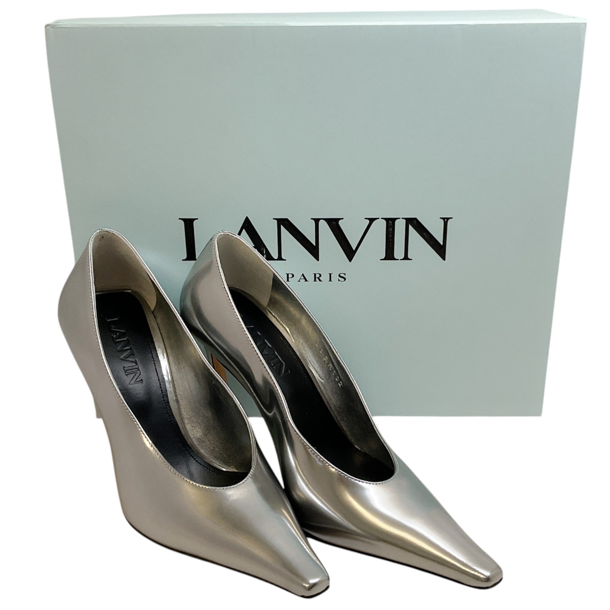 Lanvin Silver Leather Swing Pumps