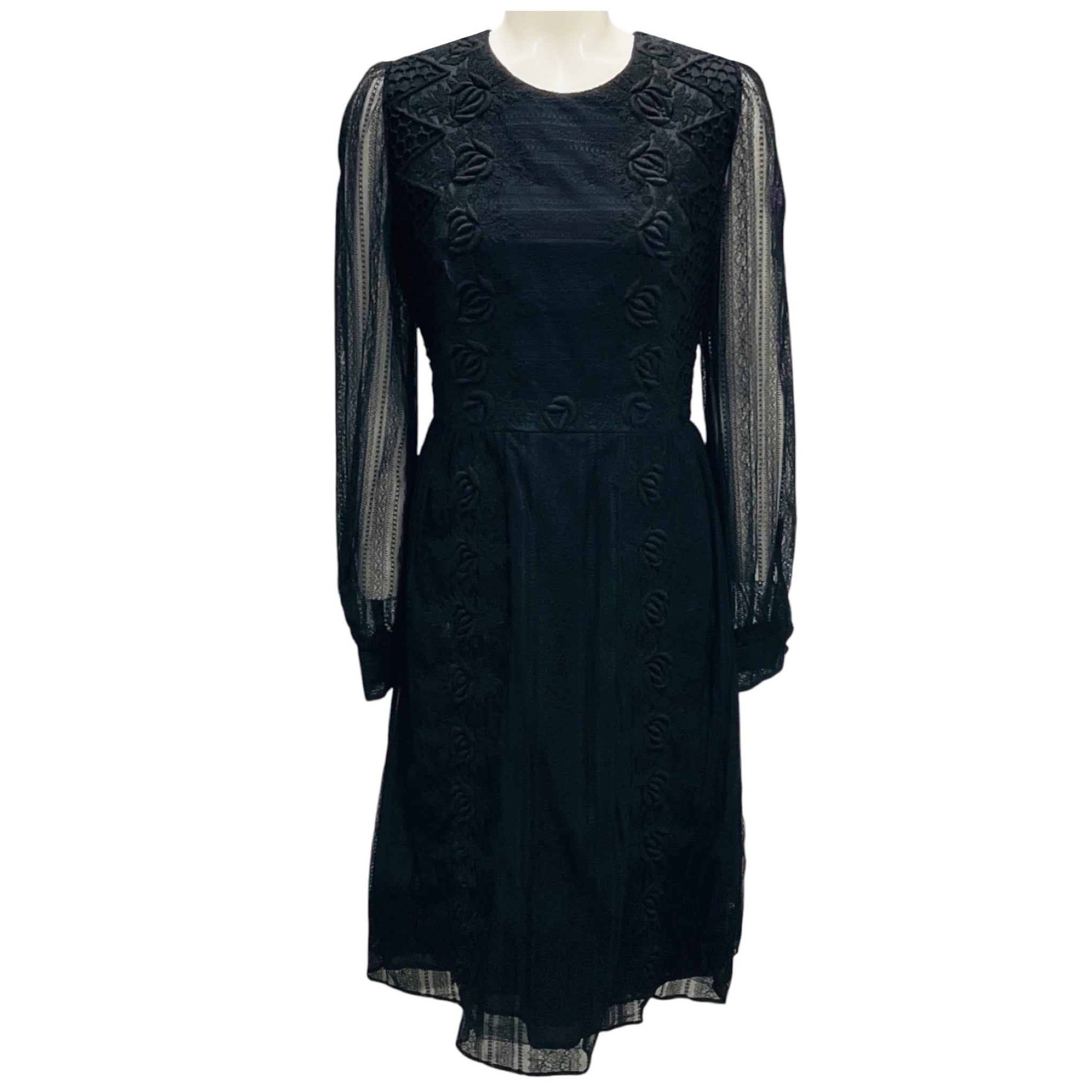 Valentino Black Embroidered Lace Cocktail Dress