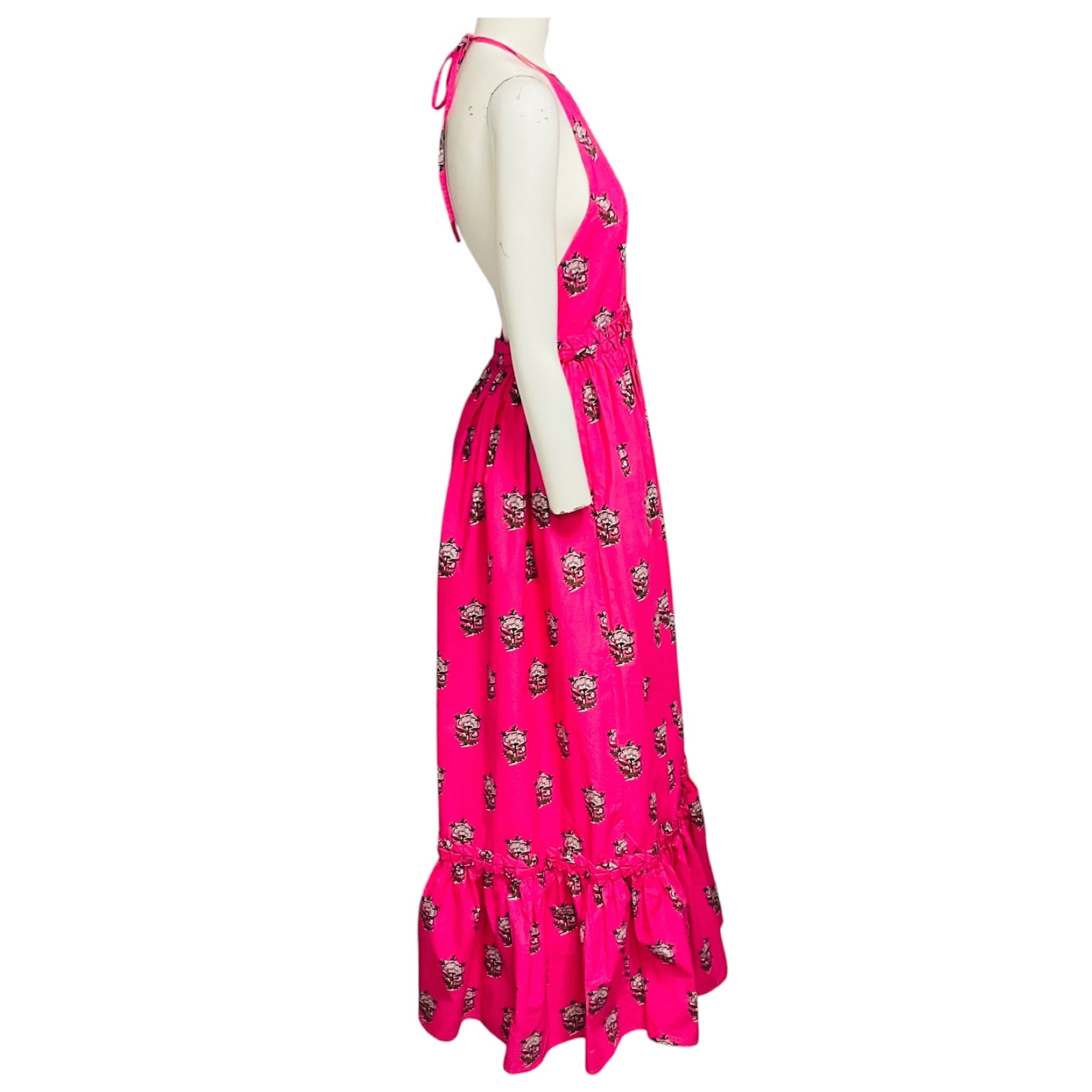 Rhode Pink Printed Cotton Halter Maxi Dress