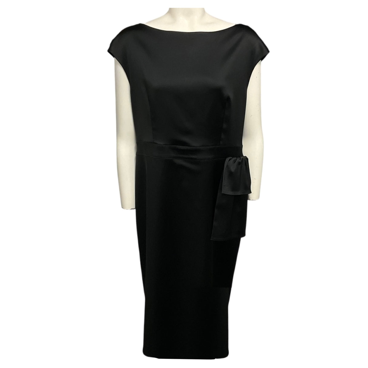 St. John Black Satin Midi Cocktail Dress