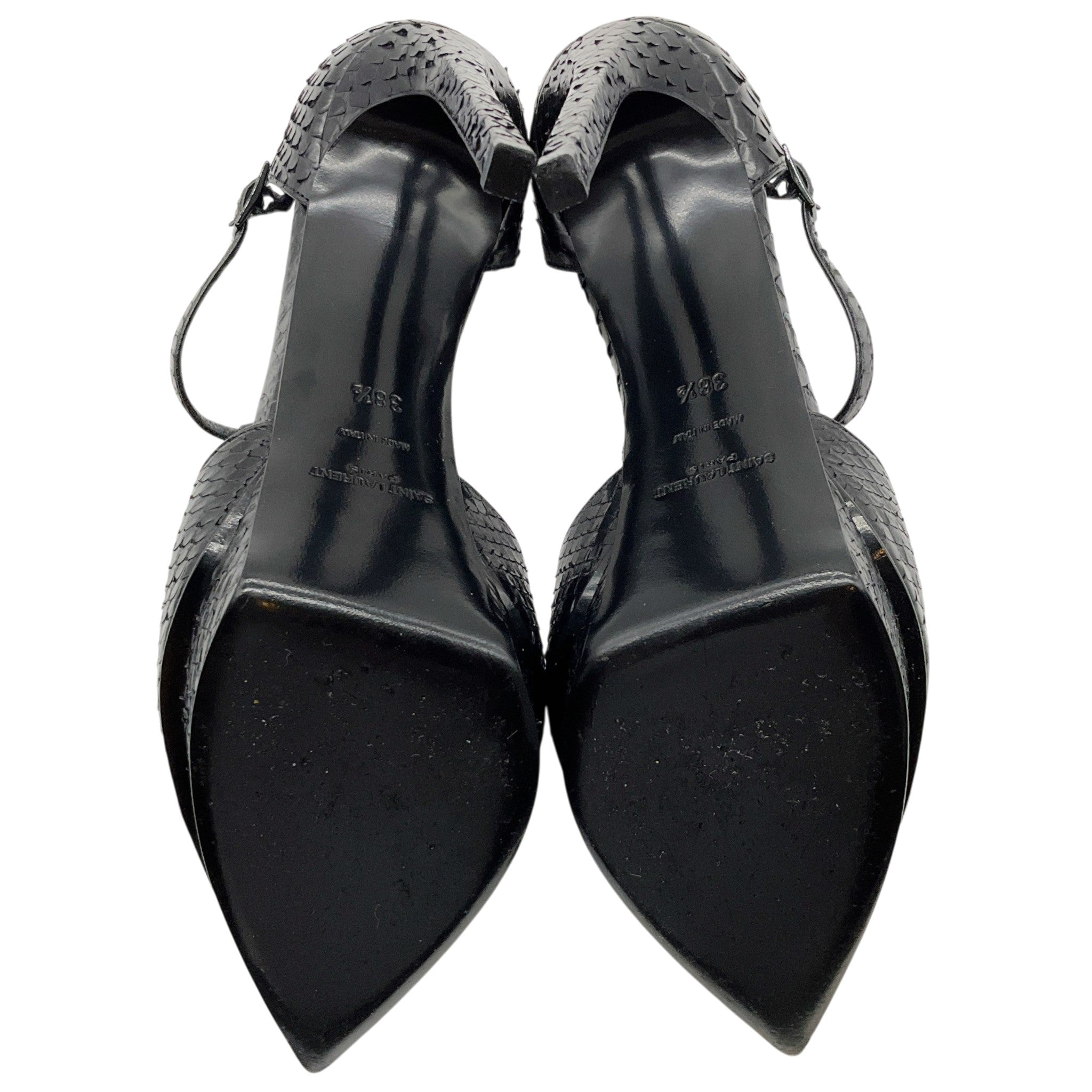 Saint Laurent Black Snake T Strap Pumps with Silver Studs