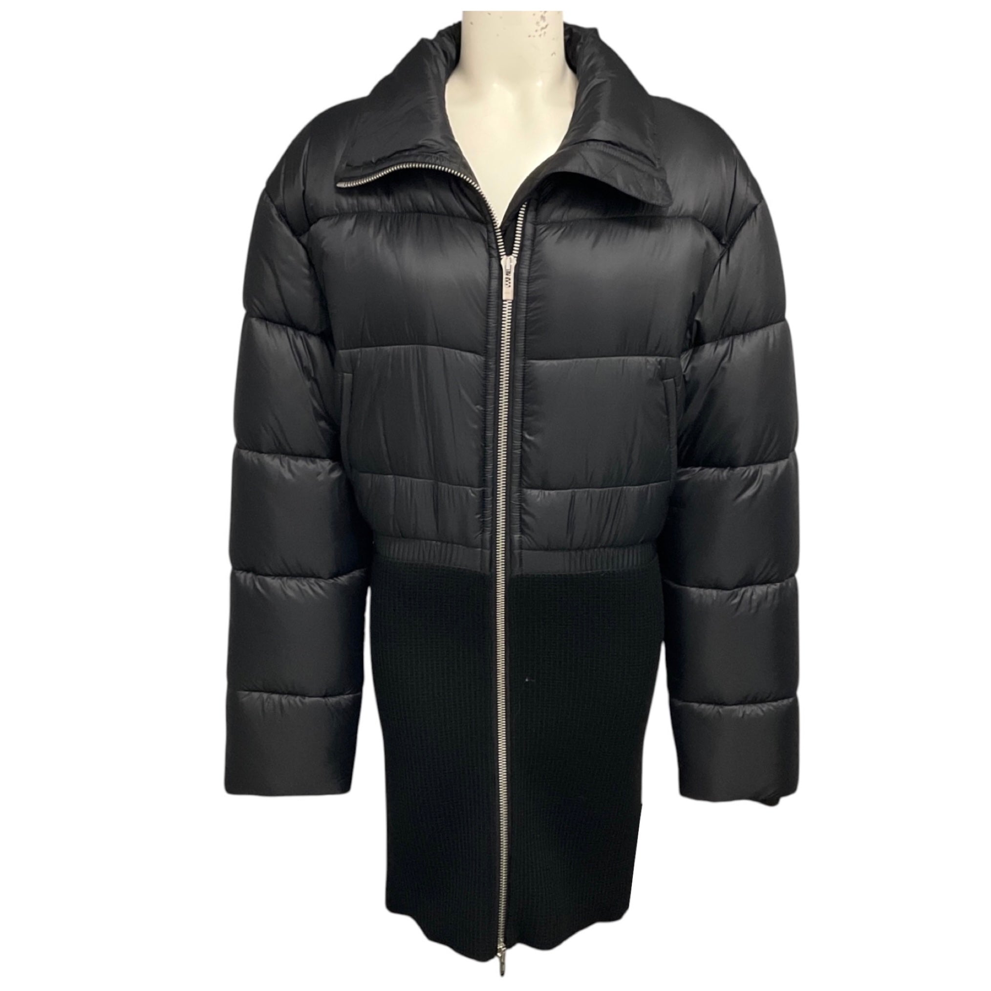 Alaia Black Nylon and Ribbed Knit Zip Front Puffer Coat
