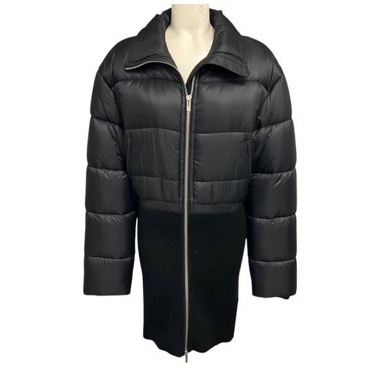 Alaia Black Nylon and Ribbed Knit Zip Front Puffer Coat