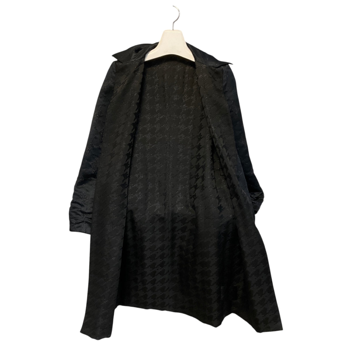Costume National Black Metallic Reversible Houndstooth Jacquard Coat with Belt