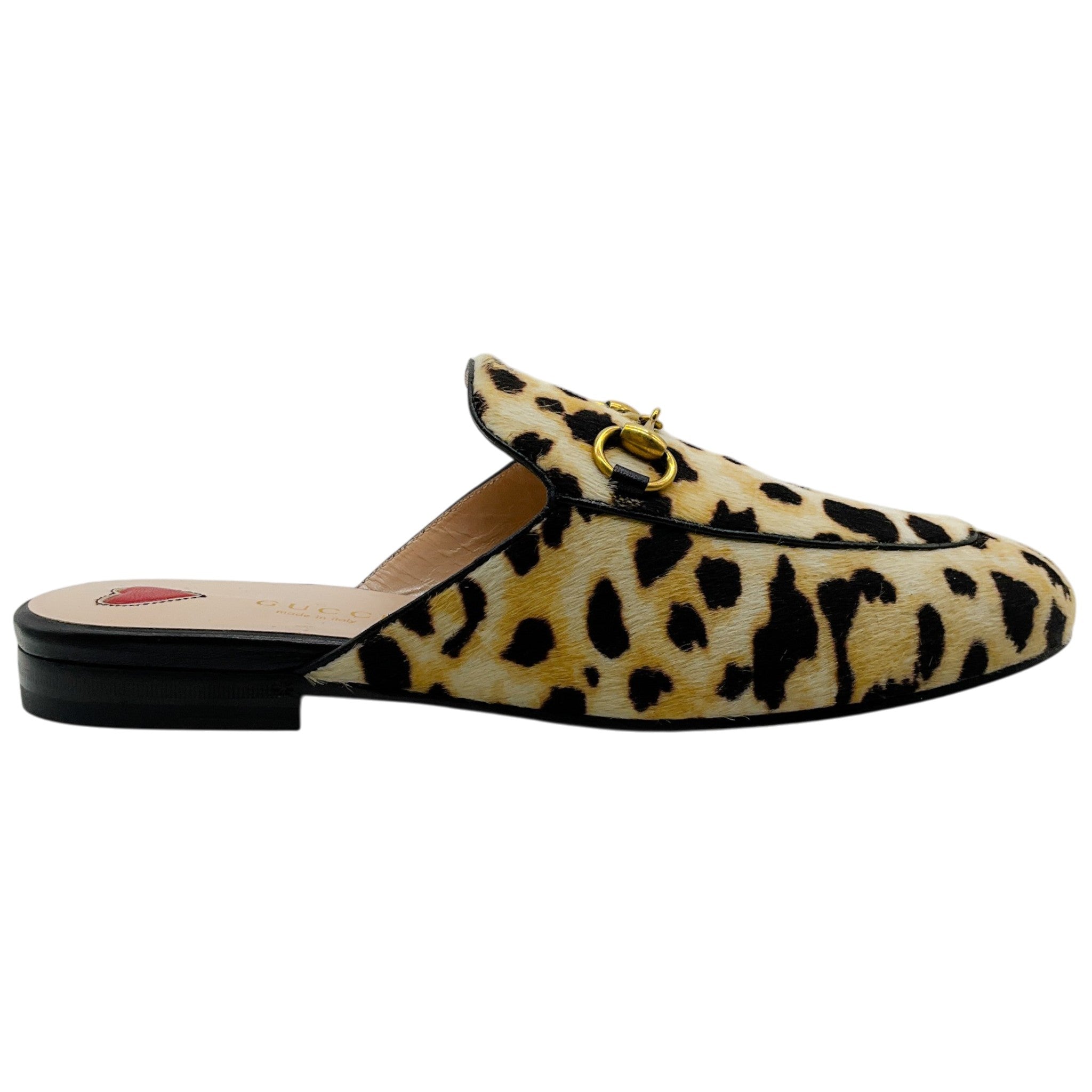 Gucci Leopard Print Calf Hair Princetown Mules