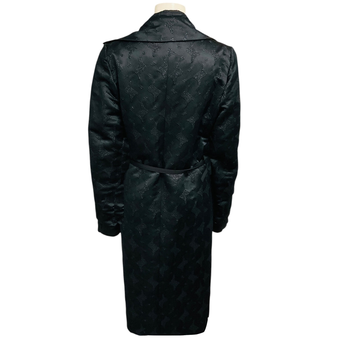 Costume National Black Metallic Reversible Houndstooth Jacquard Coat with Belt