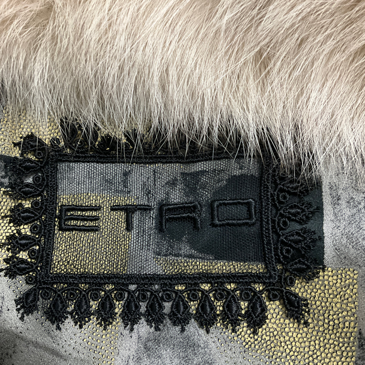 Etro Ivory Rabbit Fur Cape with Fox Fur Collar and Silk Lining