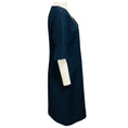 Load image into Gallery viewer, Partow Navy Blue / White Contrast Stitching Short Sleeved V-Neck Midi Dress
