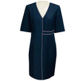 Load image into Gallery viewer, Partow Navy Blue / White Contrast Stitching Short Sleeved V-Neck Midi Dress
