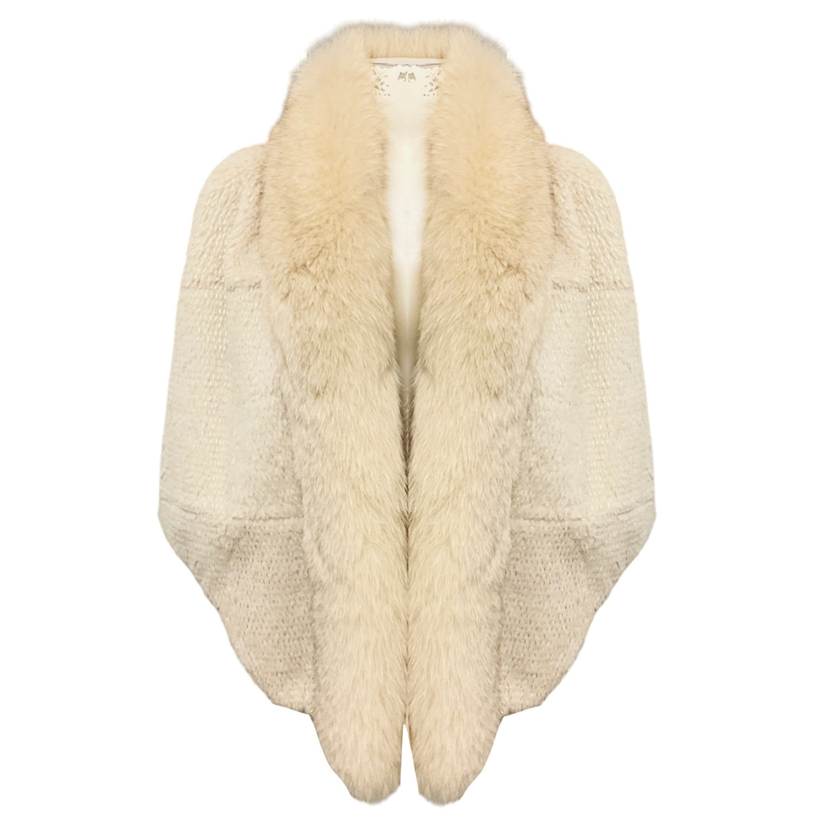 Etro Ivory Rabbit Fur Cape with Fox Fur Collar and Silk Lining