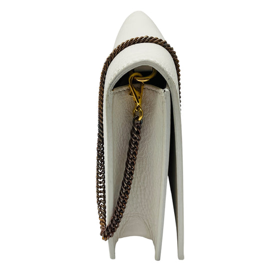 Chiara Boni White Elena Vitello Arno Leather Clutch with Chain Strap