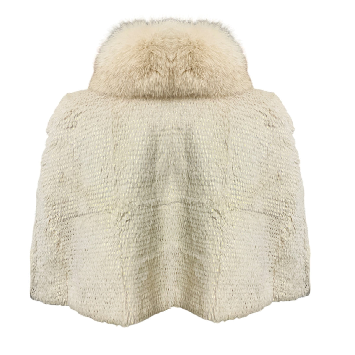 Etro Ivory Rabbit Fur Cape with Fox Fur Collar and Silk Lining