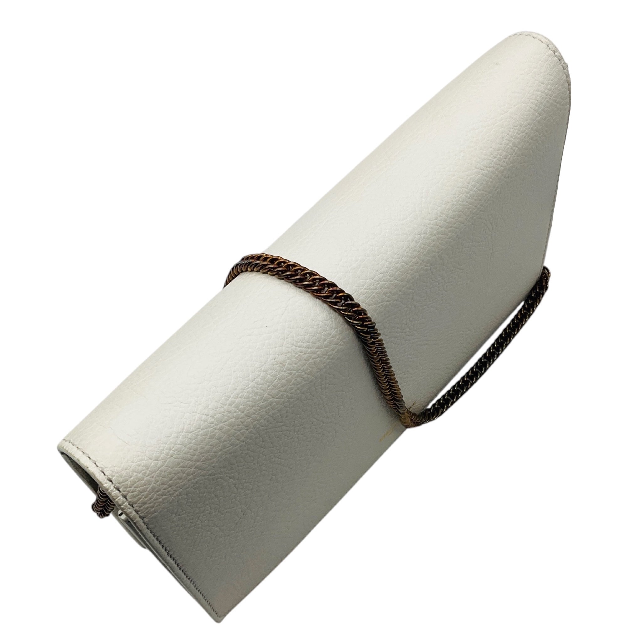 Chiara Boni White Elena Vitello Arno Leather Clutch with Chain Strap