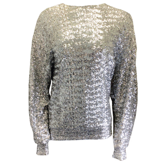 Isabel Marant Silver Metallic Sequined Long Sleeved Top