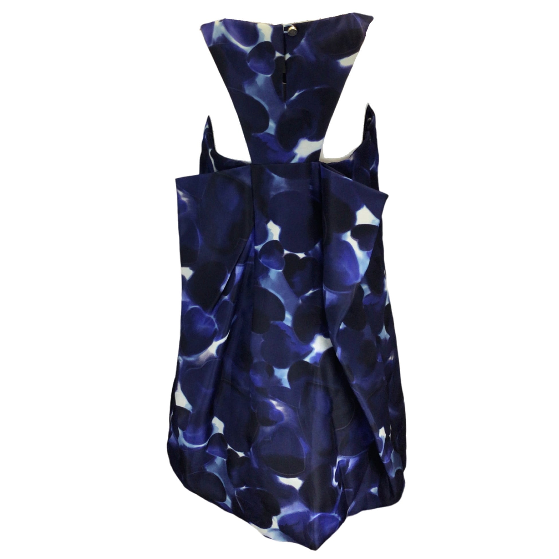 Monique Lhuillier Blue / White Heart Print Sleeveless Silk Dress