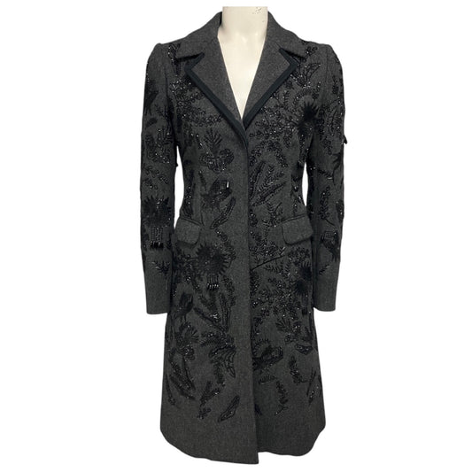Prada Charcoal Grey / Black Bead Embellished Wool Coat