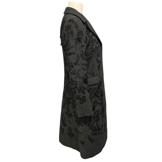 Prada Charcoal Grey / Black Bead Embellished Wool Coat