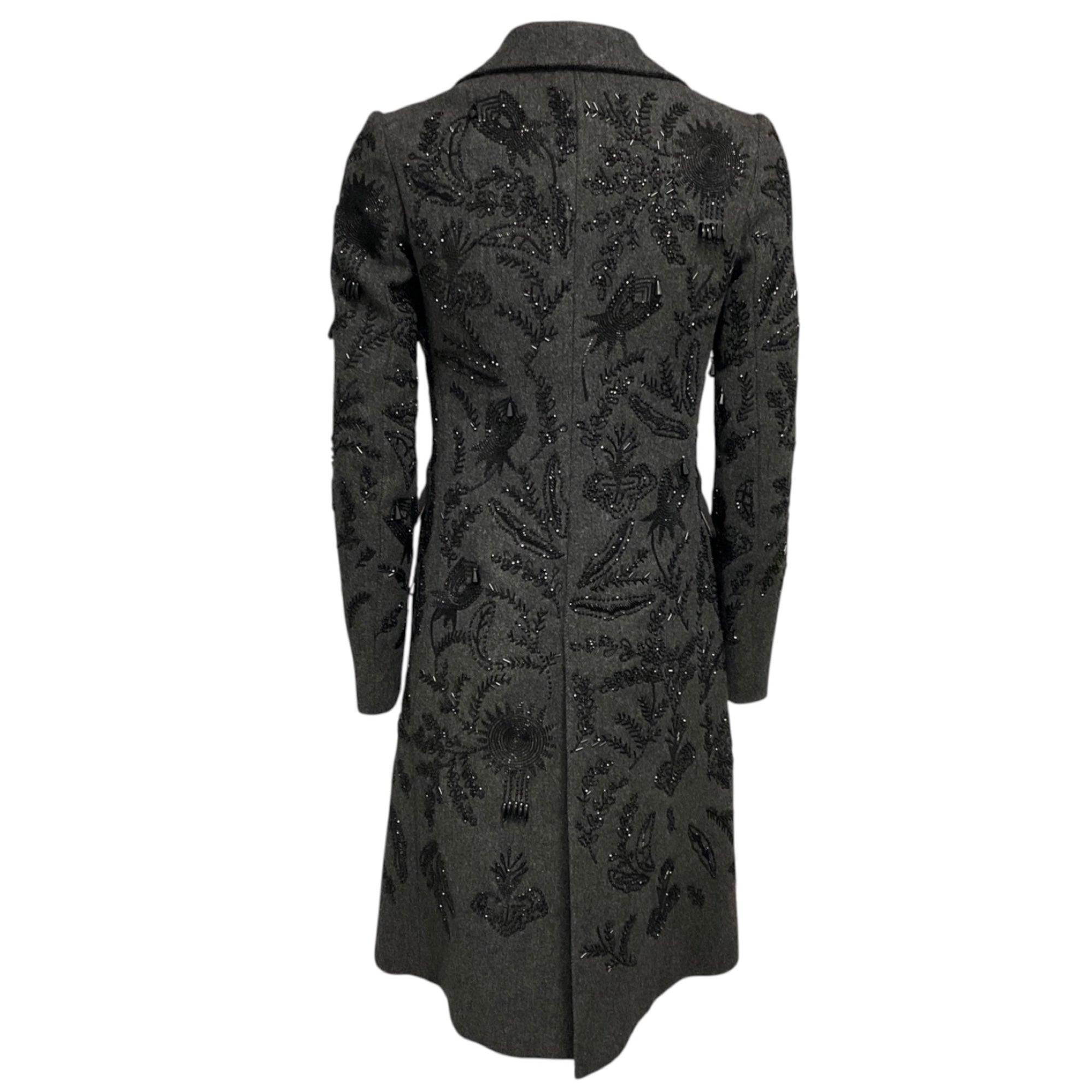 Prada Charcoal Grey / Black Bead Embellished Wool Coat