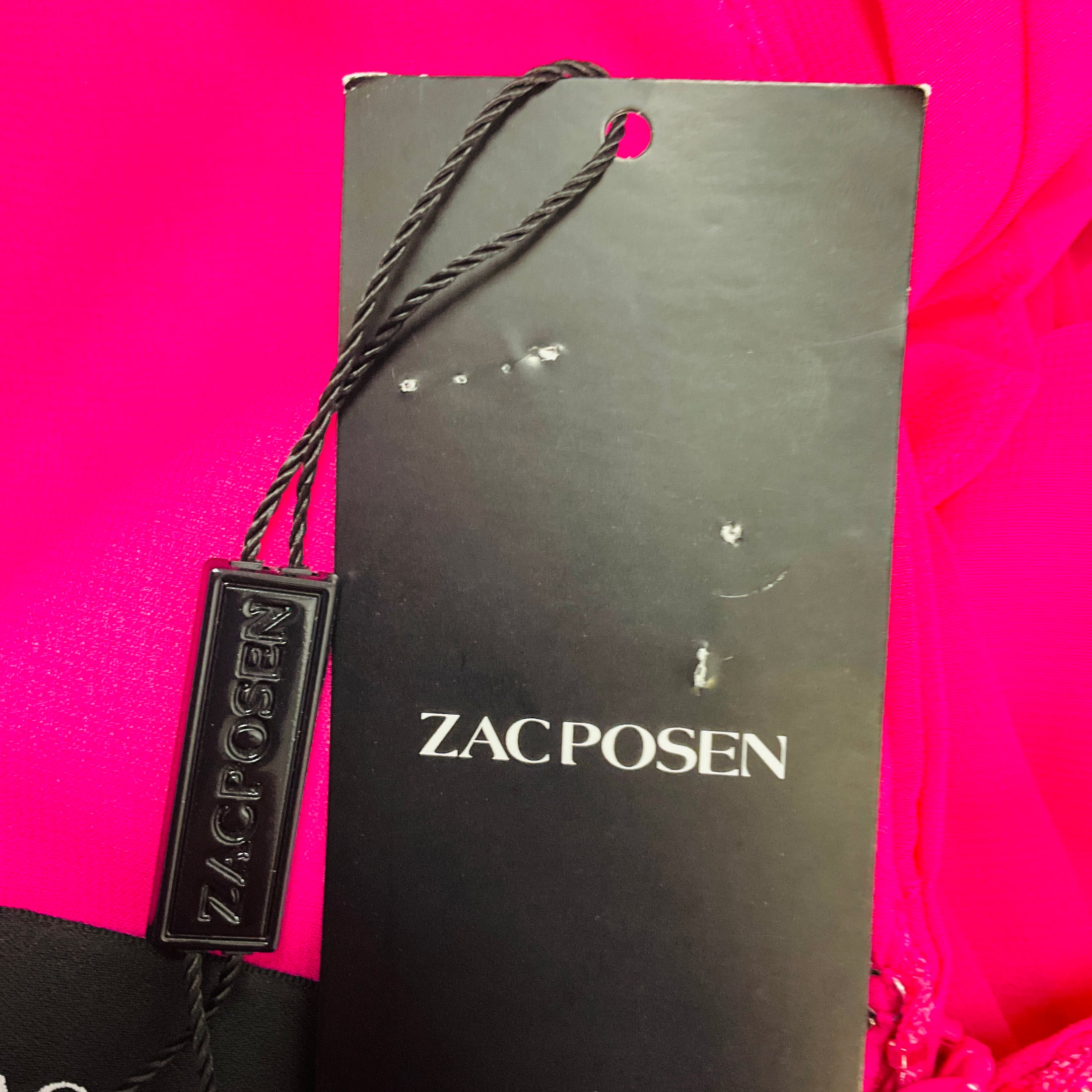 Zac Posen Hot Pink Pleated Sleeveless V-Neck Chiffon Gown / Formal Dress