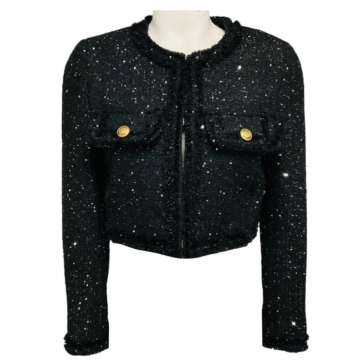 Alice + Olivia Black Dumont Tweed Boxy Jacket
