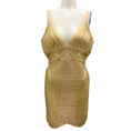 Load image into Gallery viewer, Herve Leger Gold Champagne Ari Bandage Mini Dress
