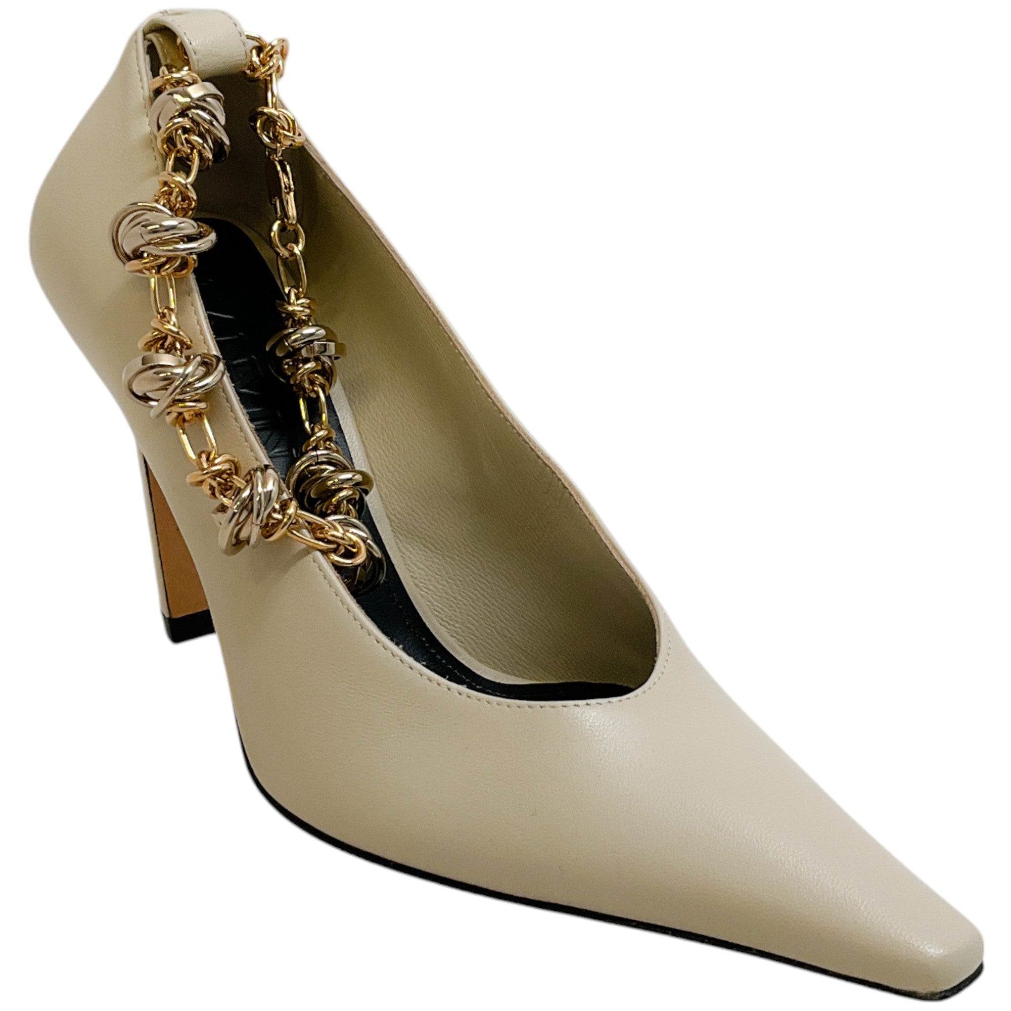 Lanvin Plaster Leather Swing Chain Pumps
