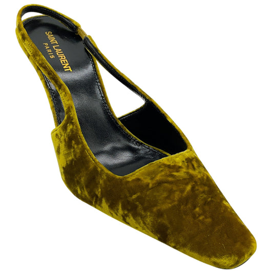 Saint Laurent Chartreuse Crushed Velvet Blade Slingback Pumps
