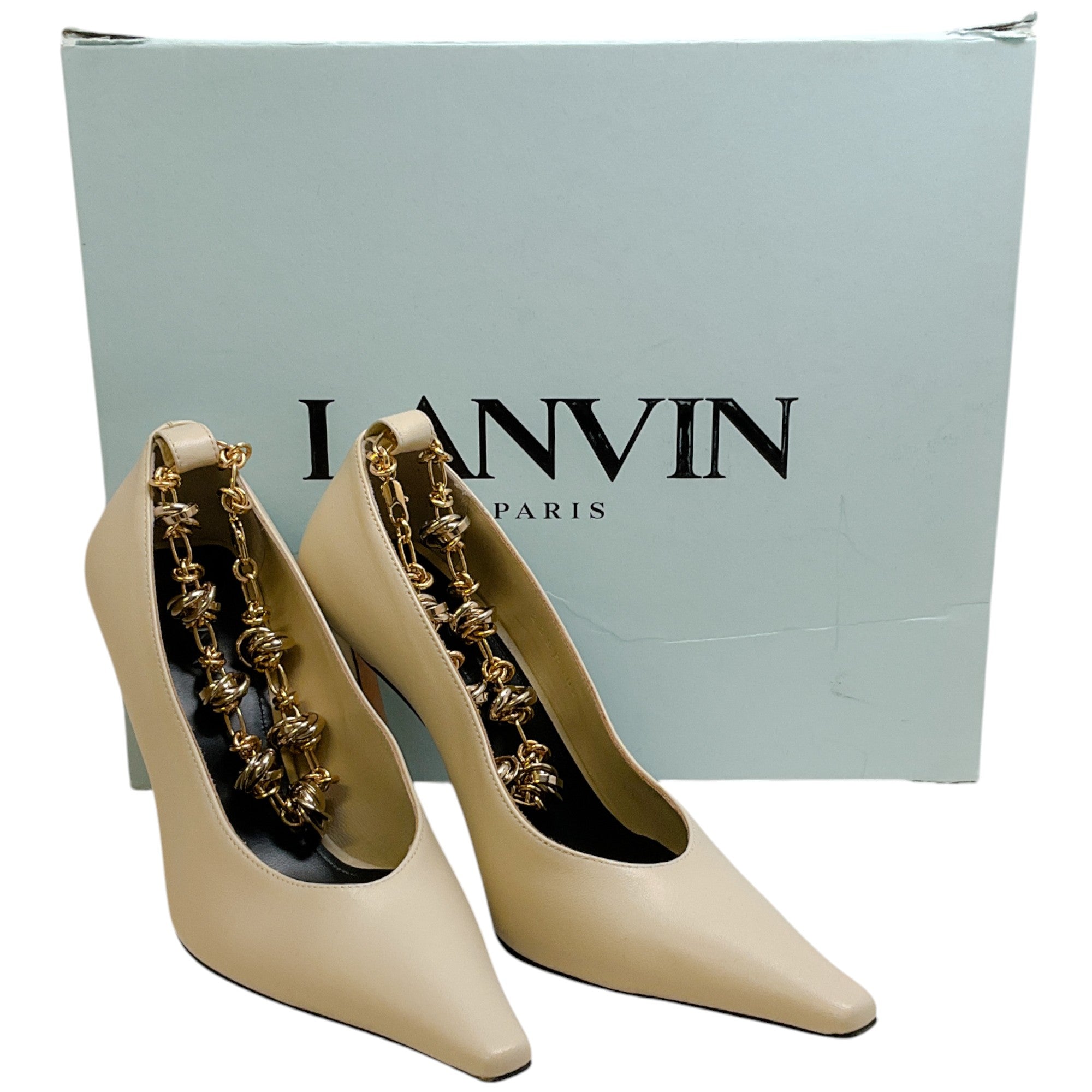 Lanvin Plaster Leather Swing Chain Pumps