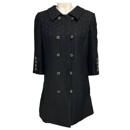 Dolce & Gabbana Black Double Breasted Brocade Coat with Jewel Buttons