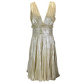 Load image into Gallery viewer, Oscar de la Renta Gold Metallic Pleated Sleeveless Midi Dress
