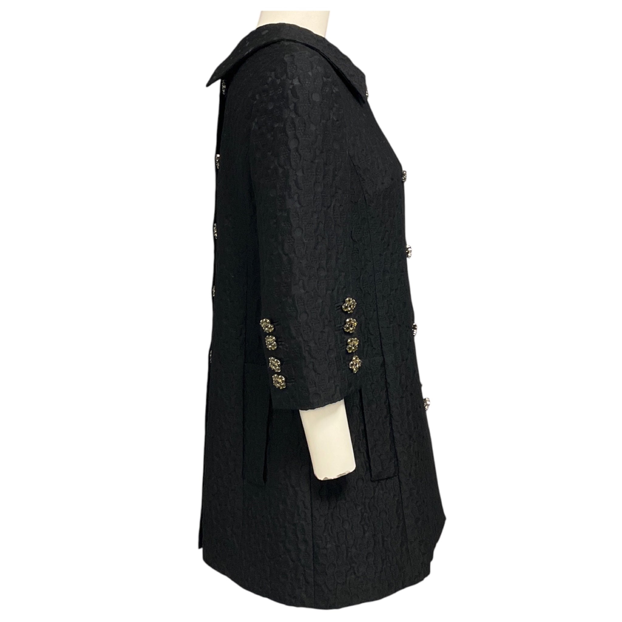 Dolce & Gabbana Black Double Breasted Brocade Coat with Jewel Buttons