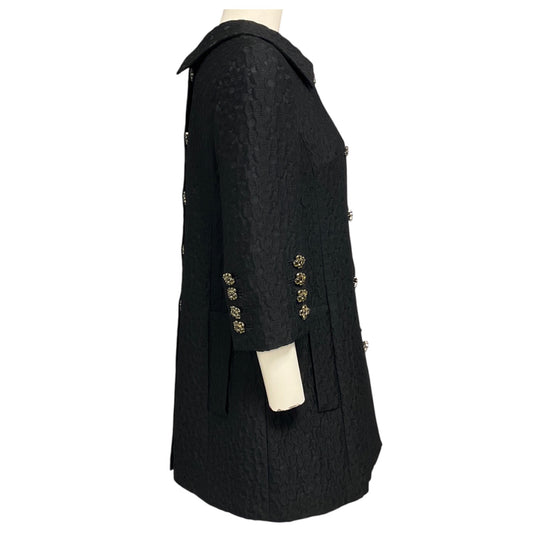 Dolce & Gabbana Black Double Breasted Brocade Coat with Jewel Buttons