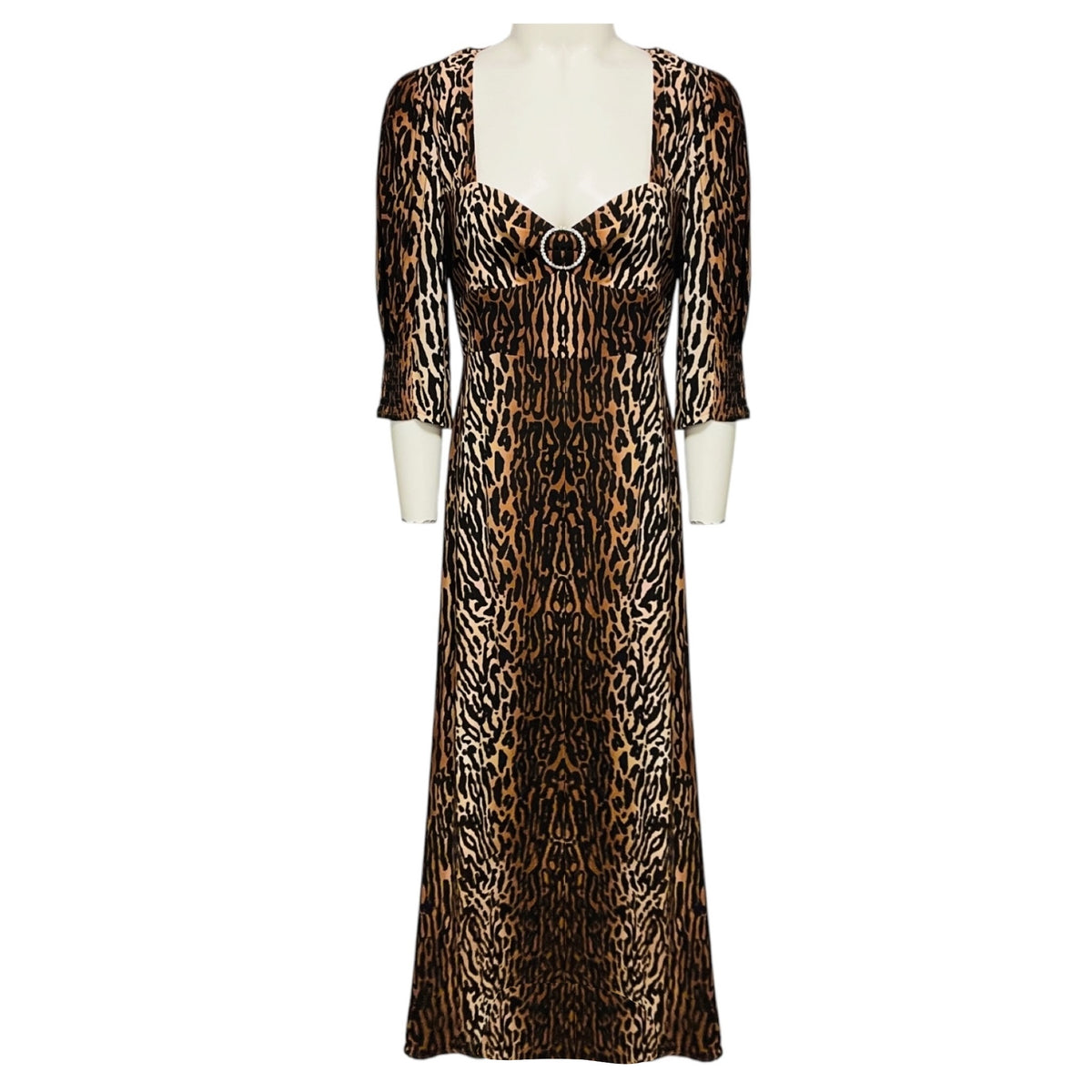 Rixo Tan / Black Karen Leopard Print Crepe Midi Dress