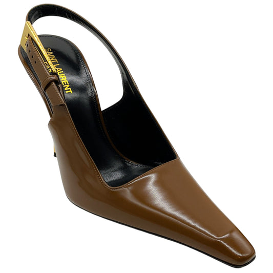 Saint Laurent Vernice Gloss Dune 110 Slingback Pumps
