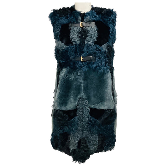 Louis Vuitton Navy / Slate Blue / Black Silk Lined Lamb Shearling, Rabbit Fur, and Mink Fur Vest with Calfskin Leather Details