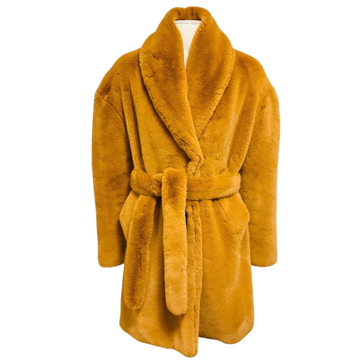 Rag & Bone Camel Faux Fur Coat with Belt